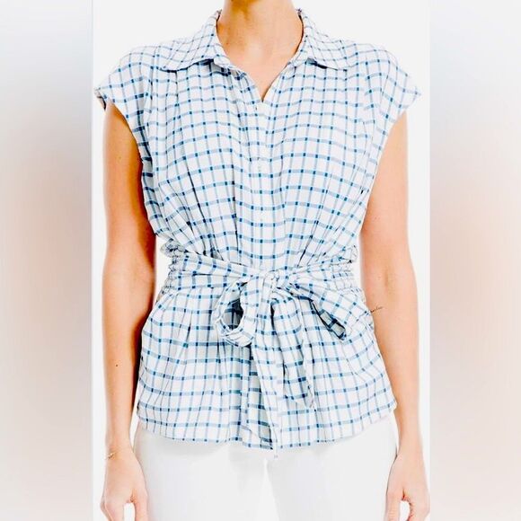 Max Studios Button Down Spread Collar Embroidered Stripes Self Tie Sash NWT SZ M - Picture 2 of 12